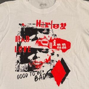 Batman White Tee with Red and Black Harley Quinn Design